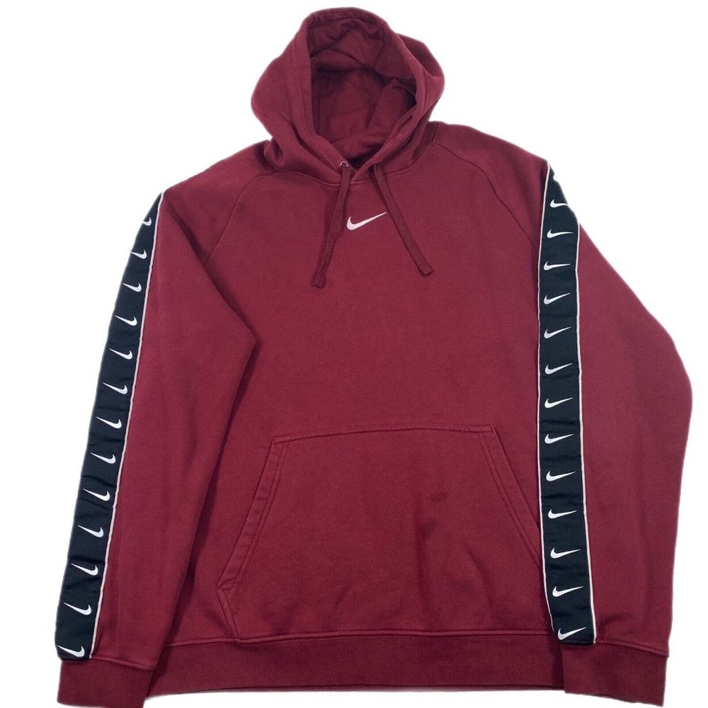 Nike Hoodie Sweatshirt Mens Red/Maroon Hoodie Center Swoosh Graphics Size Large